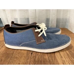 Clarks Men's Neelix Vibe Boat Shoes Denim Brown Leather Accent Lace Up Size 12M